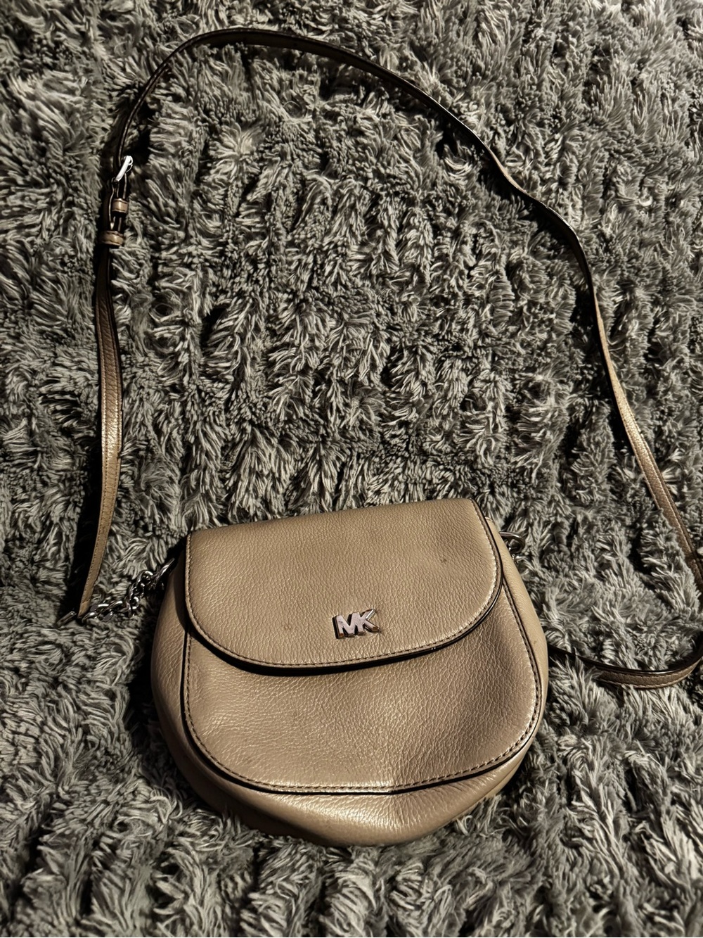 Michael Kors Tan Pebbled Leather Crossbody Saddle Bag